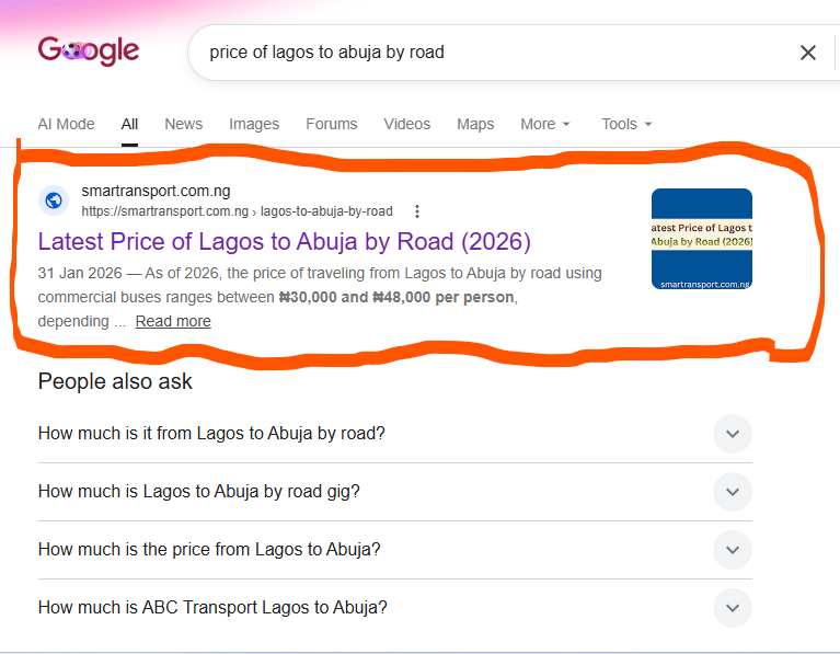 How I Ranked “Price of Lagos to Abuja by Road” from Page 13 to #1 on Google